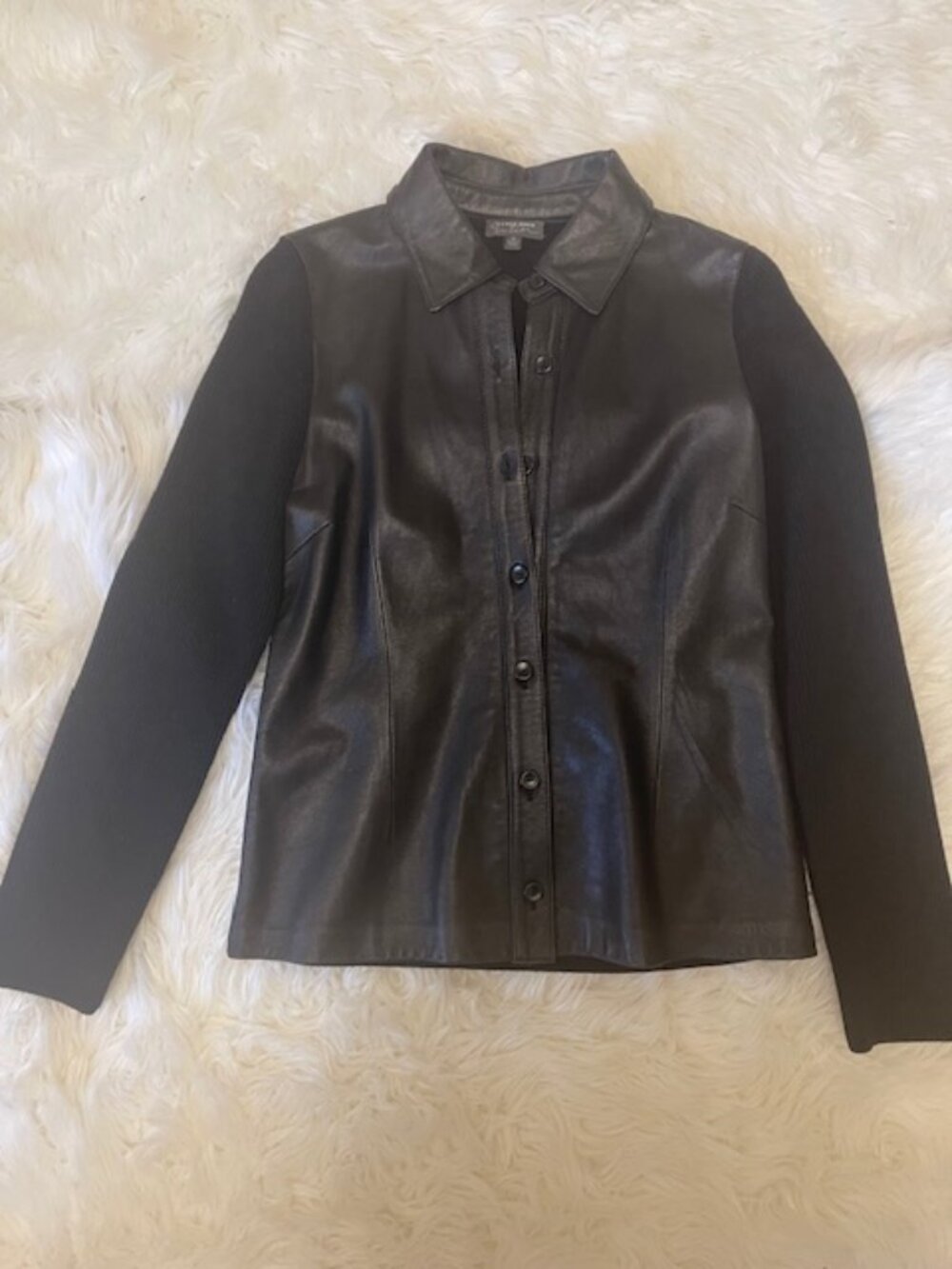 🖤 Classiques Entier Women’s Leather Front Merino Wool Shirt/Jacket M